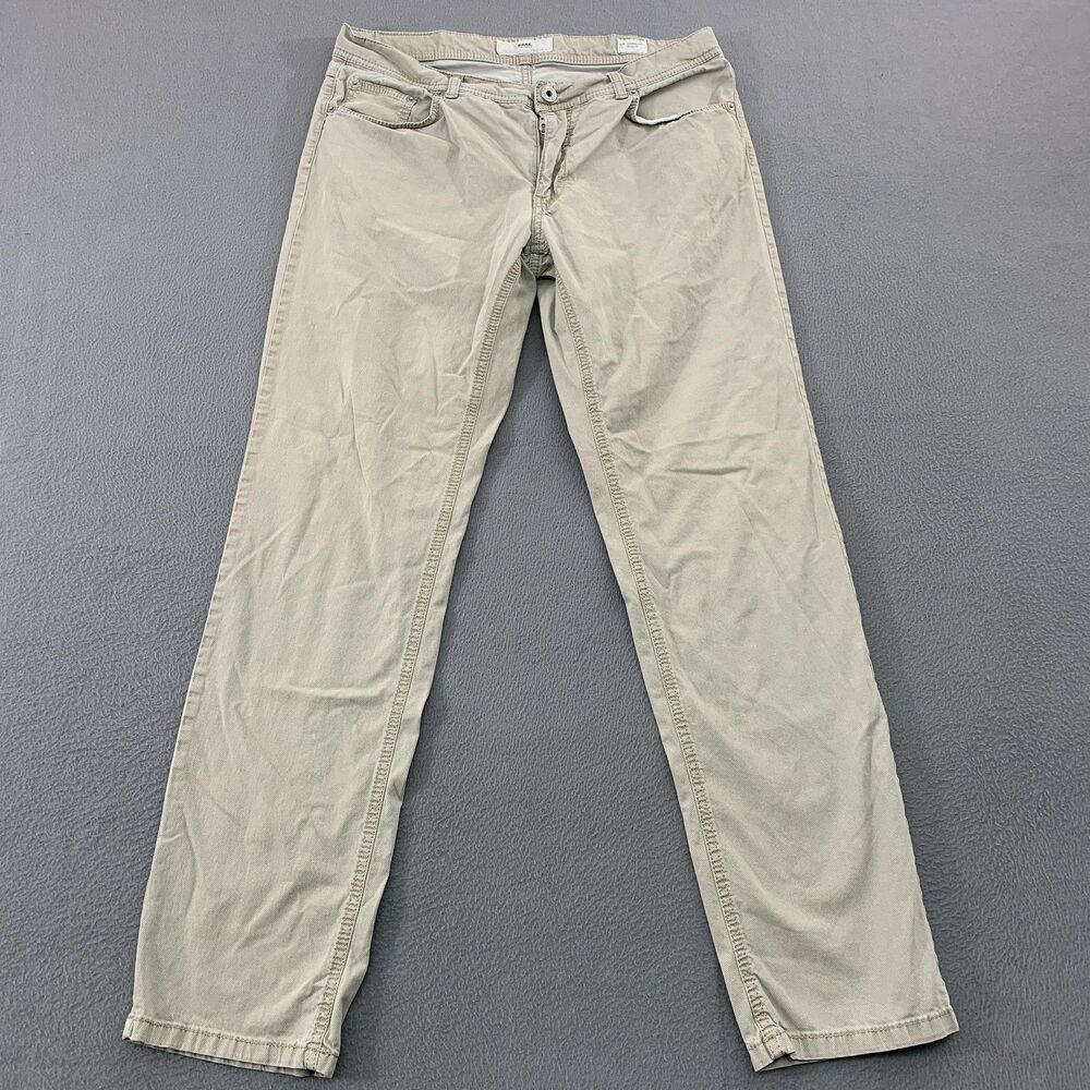 Brax Cooper Fancy Pants Mens 34x31 Beige Regular Fit Chino 5 Pocket Casual